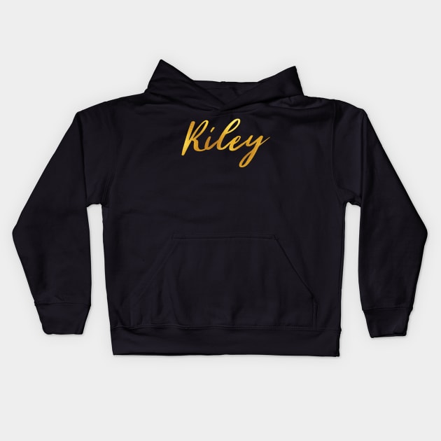 Riley Name Hand Lettering in Faux Gold Letters Kids Hoodie by Pixel On Fire